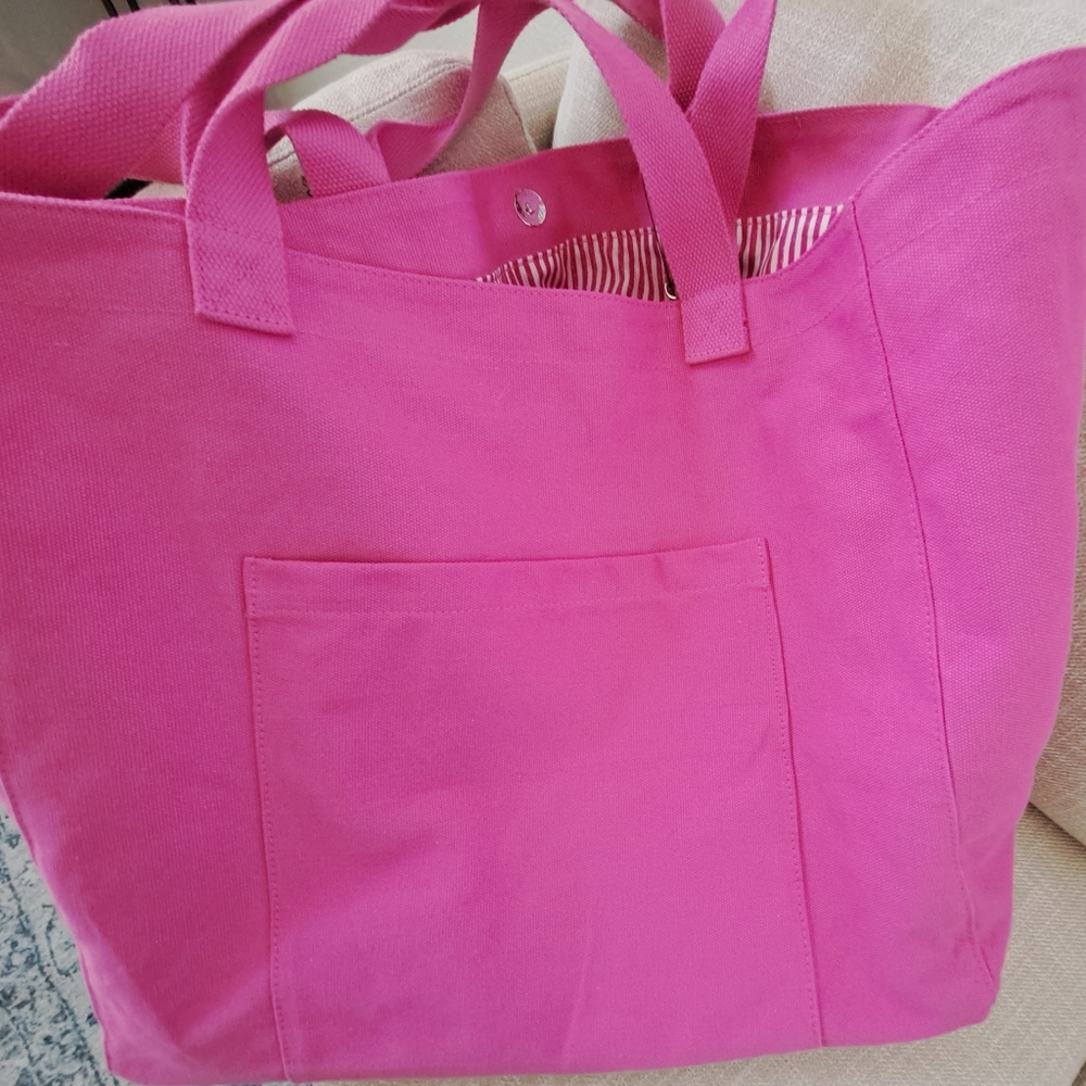 Rae Dunn Hot Pink "On Island Time" Canvas Tote - Picture 5 of 5